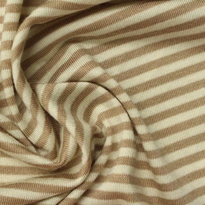 Beige and cream bamboo viscose spandex striped jersey fabric