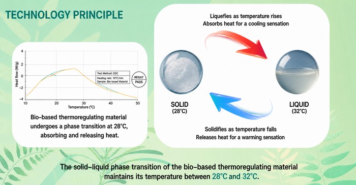 PCM thermoregulation principle and heat-flow test diagram