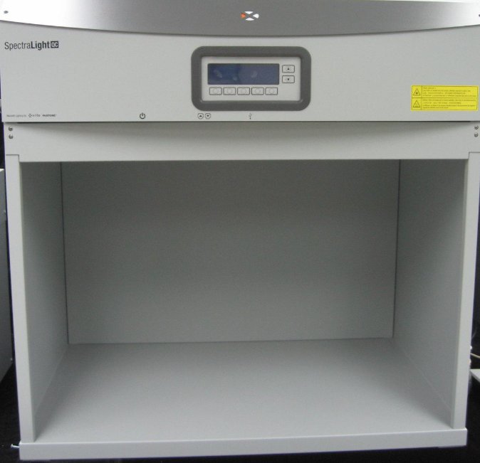 HLC X-Rite SpectraLight colour assessment light box in the textile testing centre